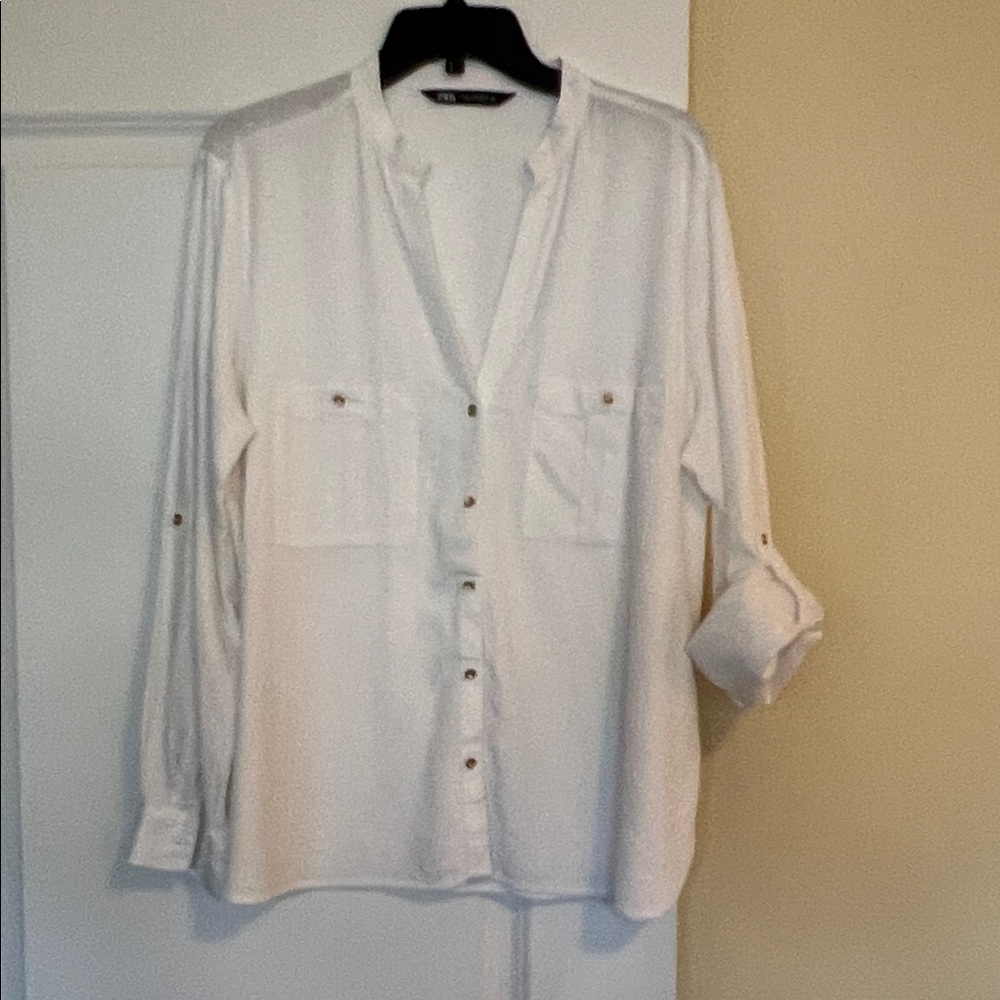 Zara Classic White Linen/Viscose Shirt